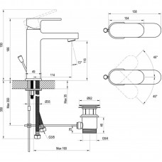 Змішувач для раковини подовжений з відкриванням стоку, хром Ravak Chrome CR 013.00 X070190